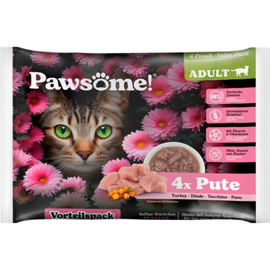 Pawsome! Adult s krůtím masem Multipack 4x85 g
