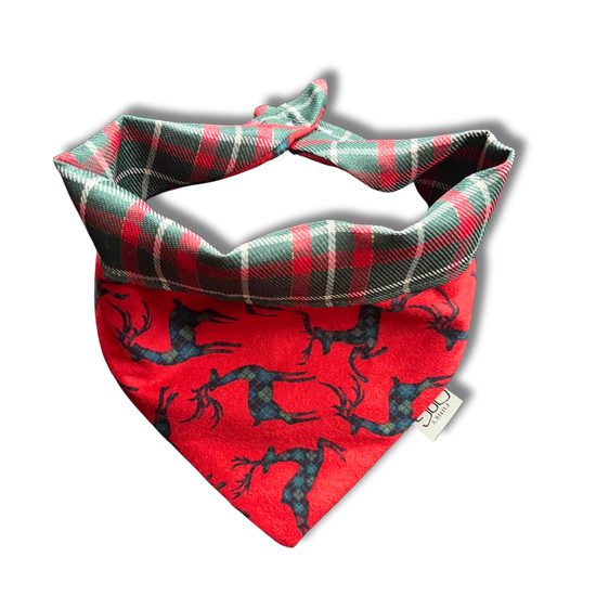 FUNKY DOG Oboustranný vánoční šátek pro psa sobíci & červeno-zelené káro