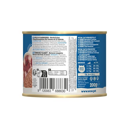 WOW Cat Konzerva Paté Zvěřina s králíkem Senior 200g