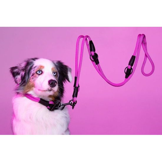 Aminela Vodítko lano s kůží přepínací černé kování růžová