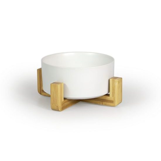 Aminela keramická miska v dřevěném stojanu bílá 750ml