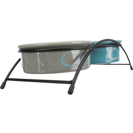 Trixie Set keramických misek se stojánkem 2x0,3l/ø12cm světle šedá/tmavě růžová/světle modrá