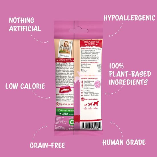 Soopa Pets Dentální tyčinky Soopa Cupcake s jahodami a kokosem 100 g