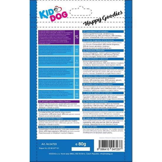 KidDog jehněčí lupínky s mořskou treskou 80 g