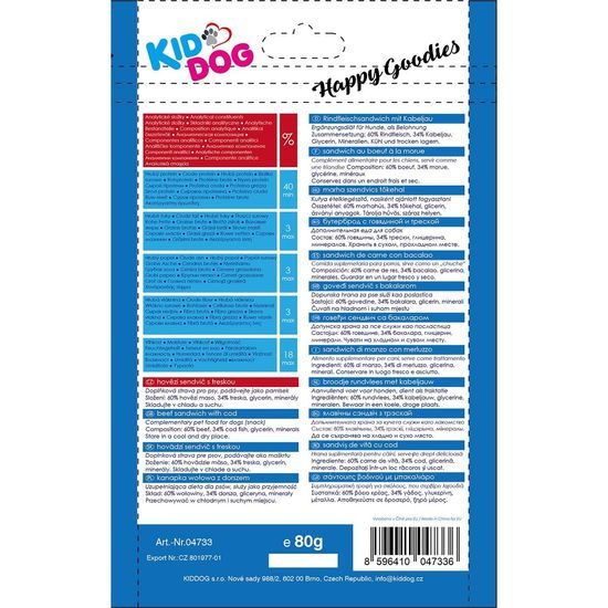 KidDog hovězí sendvič s treskou 80 g