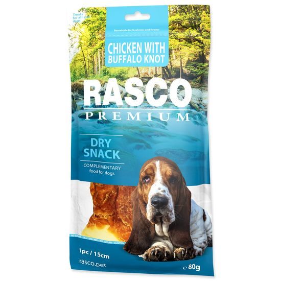 Rasco Premium Pochoutka buvolí kůže obalená kuřecím, uzel 15cm 80g