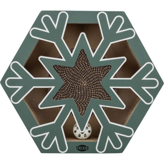 TRIXIE Xmas Snowflake vánoční kartonové škrabadlo s míčky 33 × 6 × 28 cm petrolejová