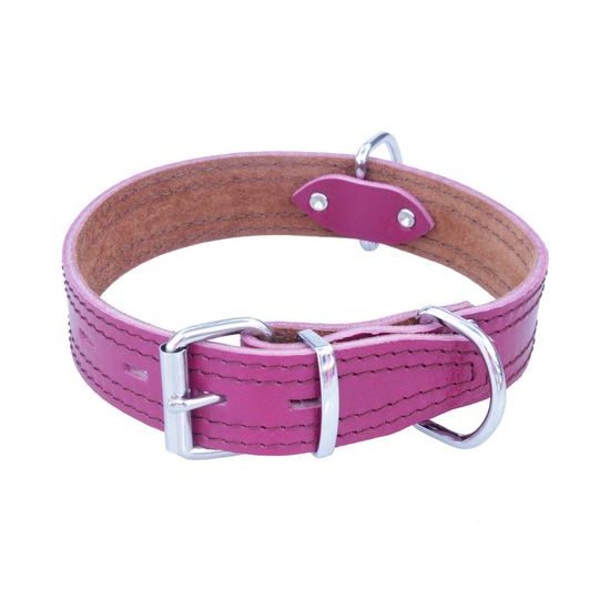 BAFPET Kožený obojek zdobený šitím HERRY fuchsie