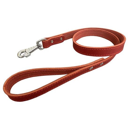 BAFPET Kožené vodítko z mastné kůže obšité červená