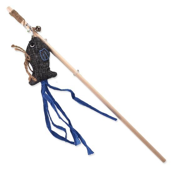 Magic Cat Hračka Natural Fun šidítko ryba s rolničkou a šantou kočičí šedá 40cm