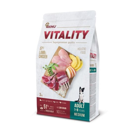 Akinu VITALITY Jehněčí & kuřecí granule krmivo pro psy středních plemen 3 kg