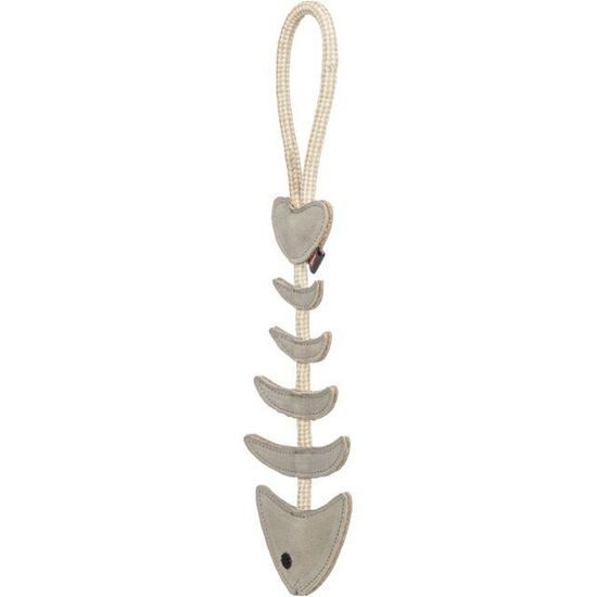 Trixie FishBone rybí kost na laně 43 cm hračka pro psy 100% pravá kůže/lano šedá