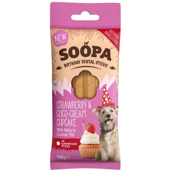 Soopa Pets Dentální tyčinky Soopa Cupcake s jahodami a kokosem 100 g