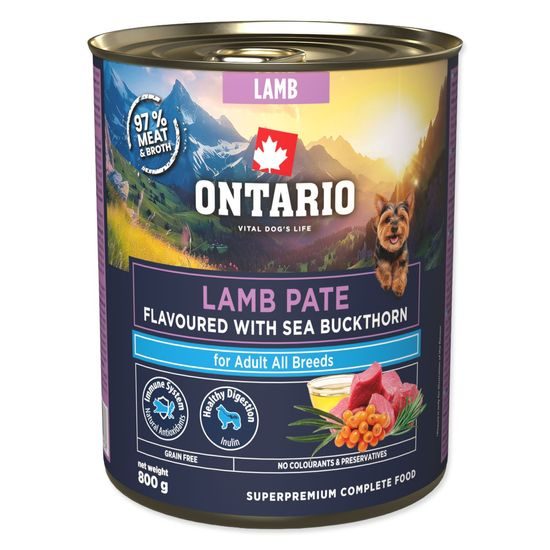 Ontario Konzerva Adult jehněčí pate s příchutí rakytníku 800g