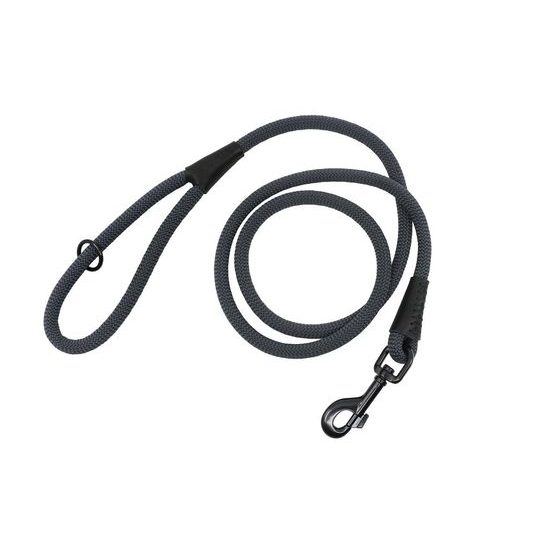 Aminela Vodítko lano s kůží černé kování šedá