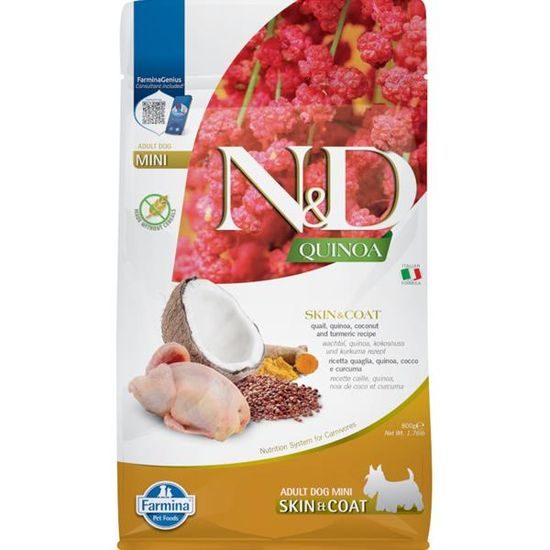 N&D QUINOA Dog GF Skin & Coat Quail & Coconut Adult Mini 800 g