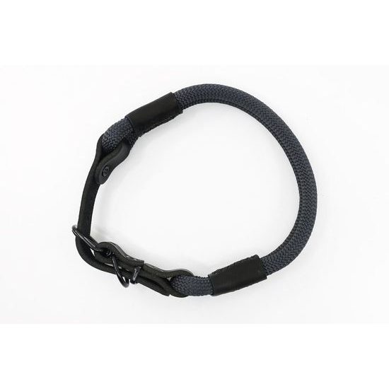 Aminela Obojek lano s kůží černé kování šedá