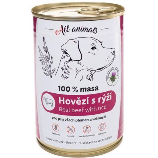 All Animals konzerva pro psy hovězí mleté s rýží 400g