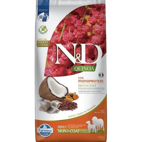 N&D QUINOA Dog GF Skin & Coat Herring & Coconut Adult Medium & Maxi 7 kg