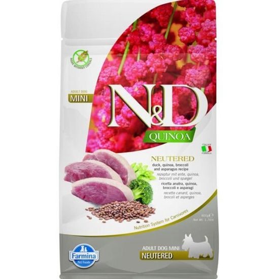 N&D QUINOA Dog GF Duck, Broccoli & Asparagus Neutered Adult Mini 800 g