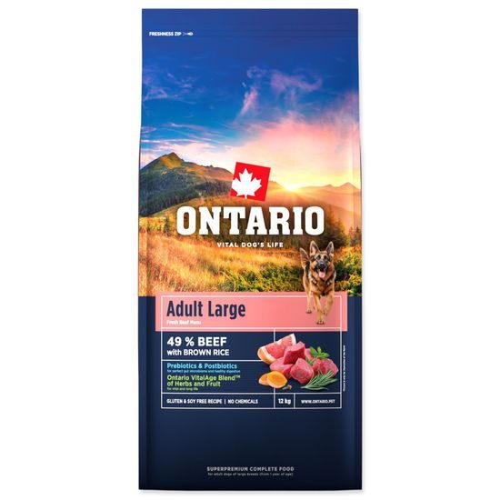 Ontario Krmivo Adult Large Beef & Brown Rice 12kg