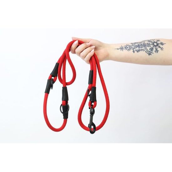 Aminela Vodítko lano s kůží přepínací černé kování červená