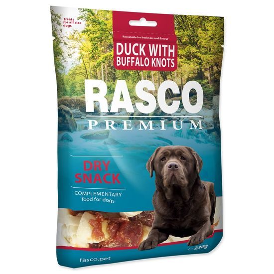 Rasco Premium Pochoutka buvolí kůže s kachním, uzly 5cm 230g
