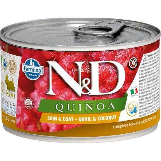 N&D QUINOA Dog konzerva Quail & Coconut Mini 140 g