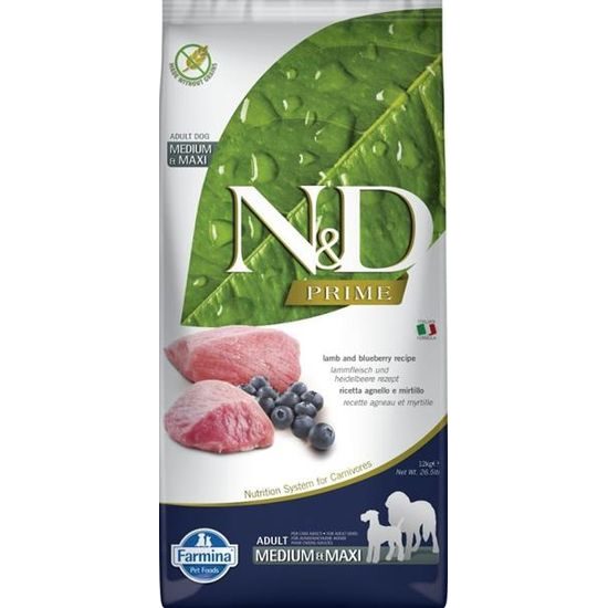 N&D PRIME Dog GF Lamb & Blueberry Adult Medium & Maxi 12 kg