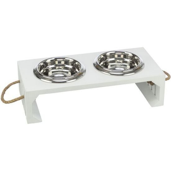 Trixie BE NORDIC bar s miskami 2x0,4 l/ø 14 cm MDF/nerez bílá