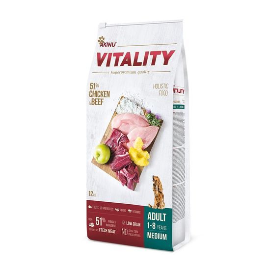 Akinu VITALITY Kuřecí & hovězí granule krmivo pro psy středně velkých plemen 12 kg