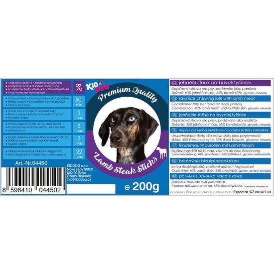 KidDog jehněčí steak na buvolí tyčince PREMIUM QUALITY 200g dóza