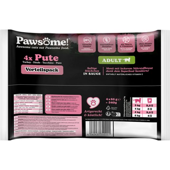 Pawsome! Adult s krůtím masem Multipack 4x85 g