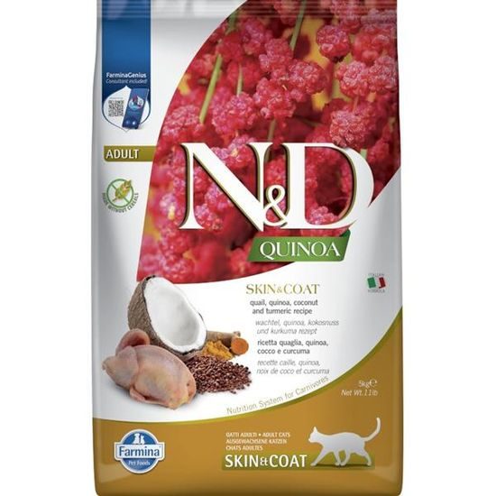 N&D QUINOA Cat GF Skin & Coat Quail & Coconut Adult 5 kg