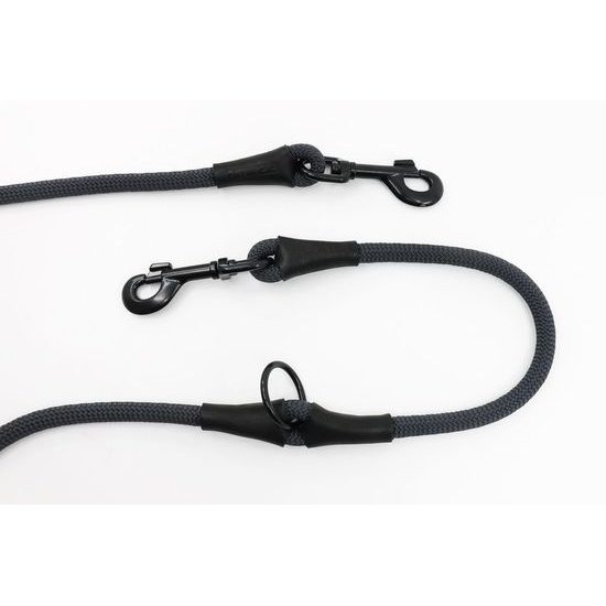 Aminela Vodítko lano s kůží přepínací černé kování šedá