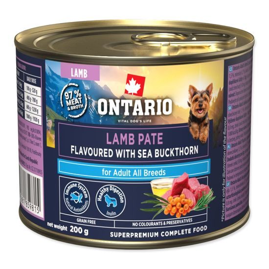 Ontario Konzerva Adult jehněčí pate s příchutí rakytníku 200g