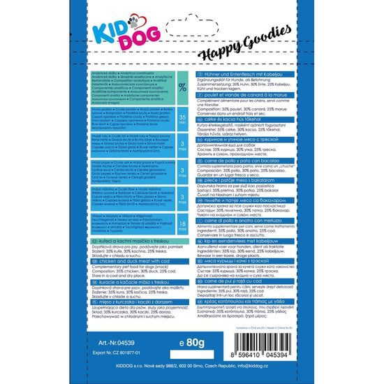 KidDog kuřecí a kachní masíčko s treskou 80 g