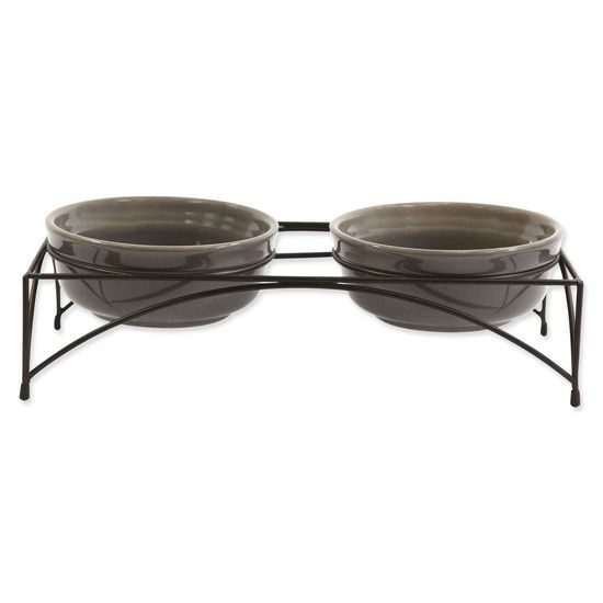 Dog fantasy Set misky keramické se stojanem šedé 2x12,5x5cm