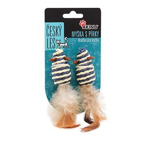 Akinu ČESKÝ LES Myška sisal s pírky hračka pro kočky modrá XS 2 ks