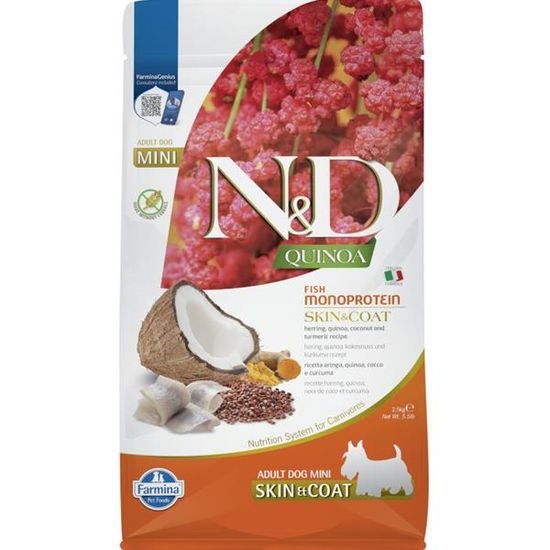 N&D QUINOA Dog GF Skin & Coat Herring & Coconut Adult Mini 2,5 kg