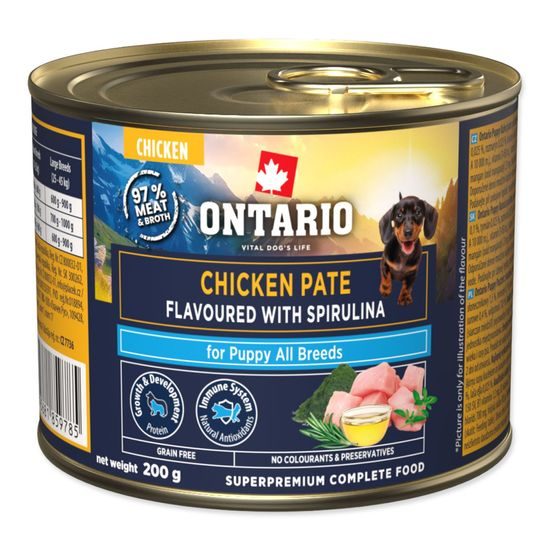 Ontario Konzerva Puppy kuřecí pate s příchutí spiruliny 200g