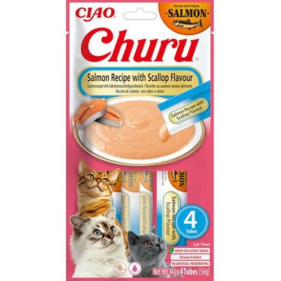 Inaba Churu Cat snack losos & hřebenatka 4x14g