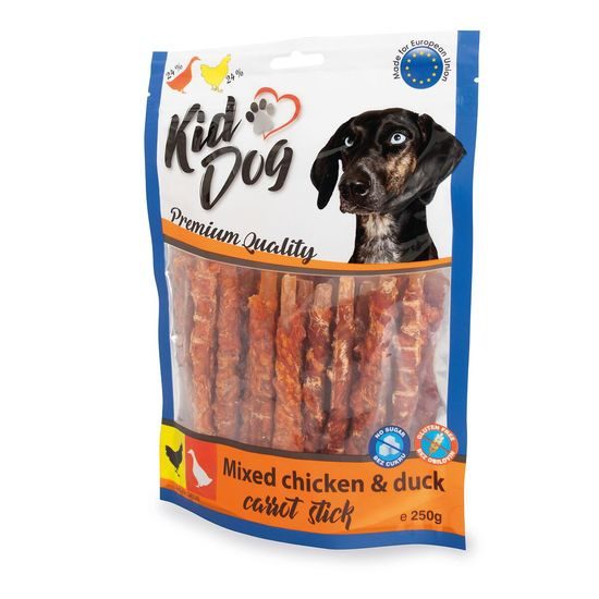 KidDog mix mrkvových tyčinek kuřecí + kachní 12 cm 250 g