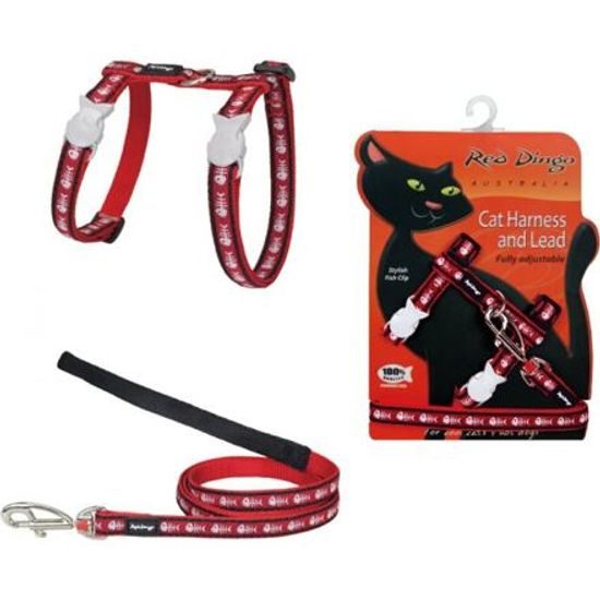 Red Dingo Postroj s vodítkem kočka Fisbone Red