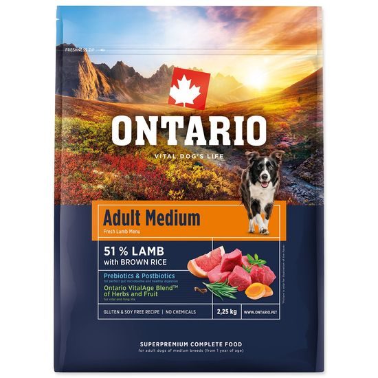 Ontario Krmivo Adult Medium Lamb & Brown Rice 2,25kg