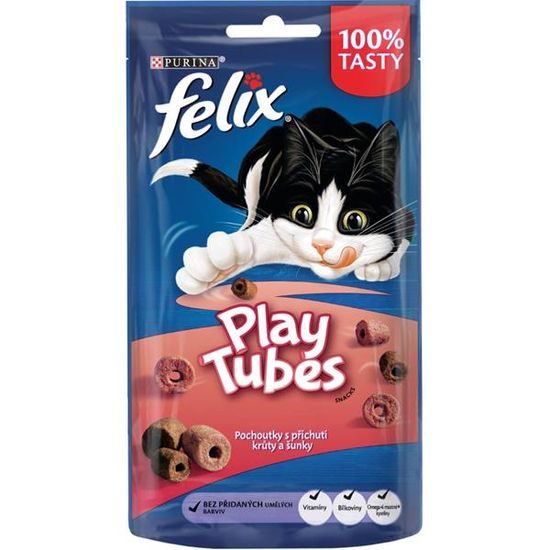 Felix snack Cat Play Tubes příchuť krůta, šunka 50 g