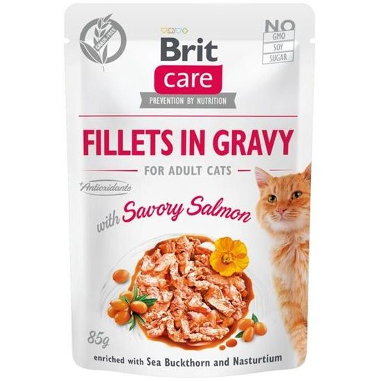Brit Care Cat kapsička Fillets in Gravy with Savory Salmon 85 g