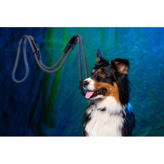 Aminela Vodítko lano s kůží přepínací černé kování šedá