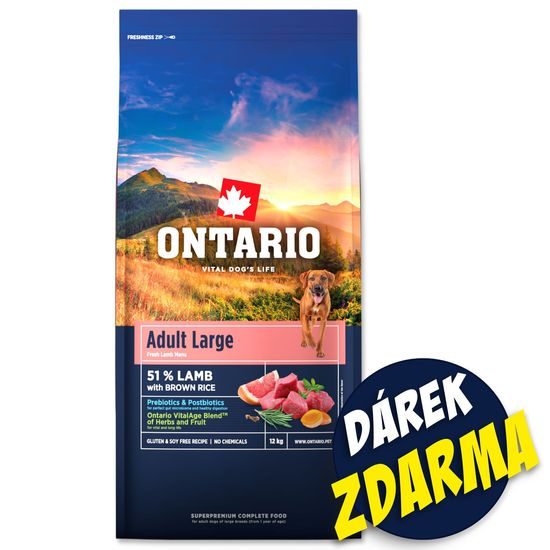 Ontario Krmivo Adult Large Lamb & Brown Rice 2x12kg+Barel ZDARMA