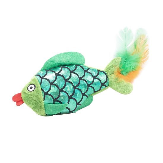 Akinu VÁNOCE Plyšový kapr s pírky hračka pro kočky zelená 15 cm